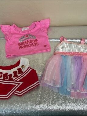 Build-A-Bear Girls Lot Birthday Princess Cheer Costume Top & Tulle Dress all 3